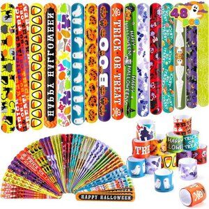 48 PCS Halloween Slap Bracelets for Kids, Friendship Bracelets Bulk